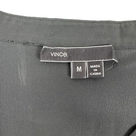 Vince Medium Half Placket Tuxedo Silk Blouse V-Neck Gray Top - Picture 3 of 8